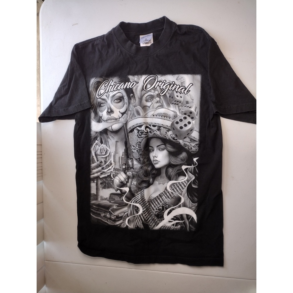 Shaka Wear Chicano Original T-Shirt Men's Graphic Tee Vintage Style Black Medium